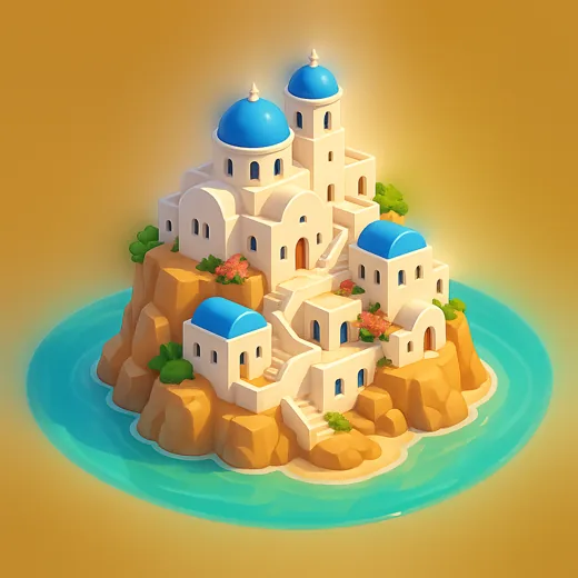 Santorini-style cliffside resort diorama